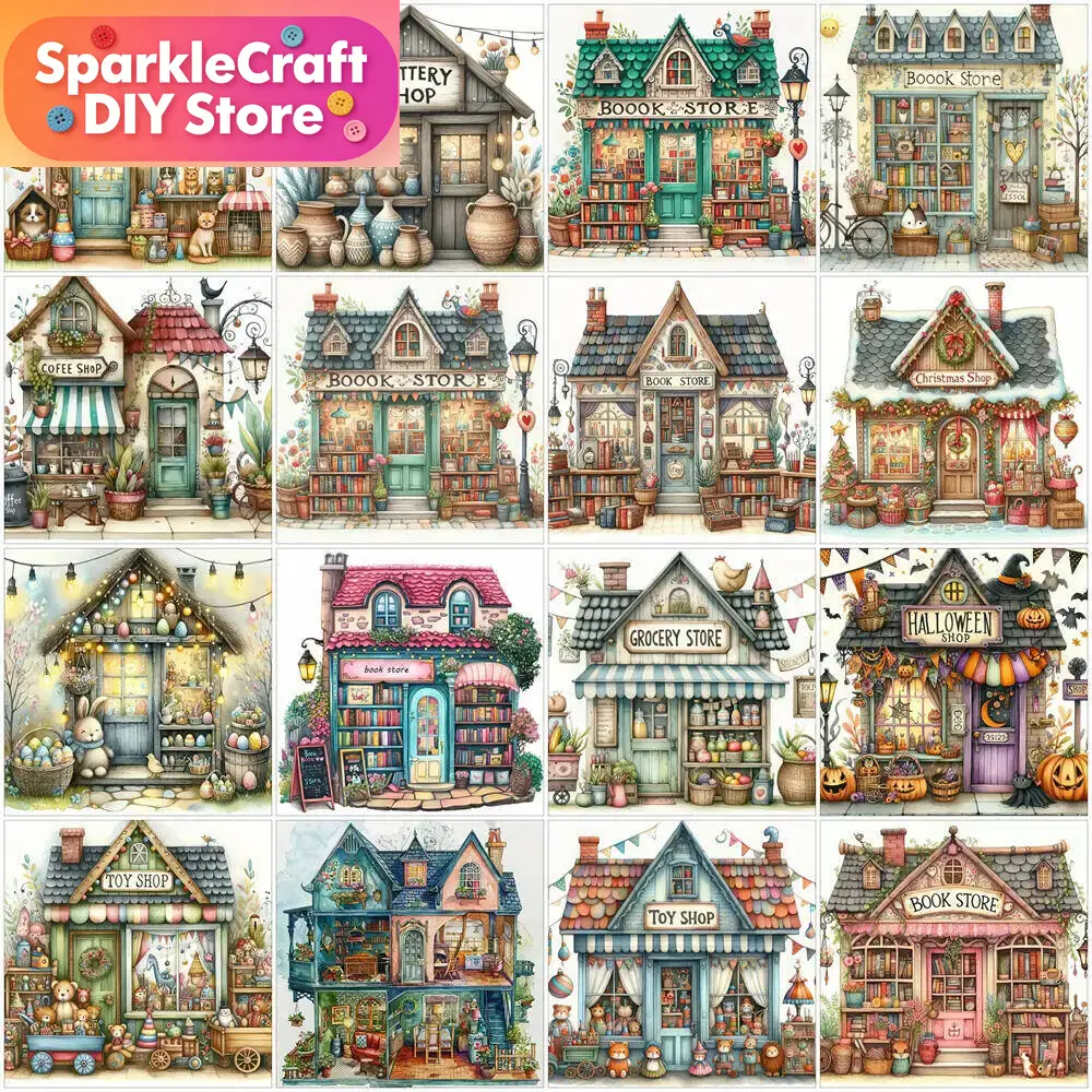 Resin Art Wallpaper - 1 Stück rahmenloses 5D Diamant-Malerei-Set: Hauslandschaft
