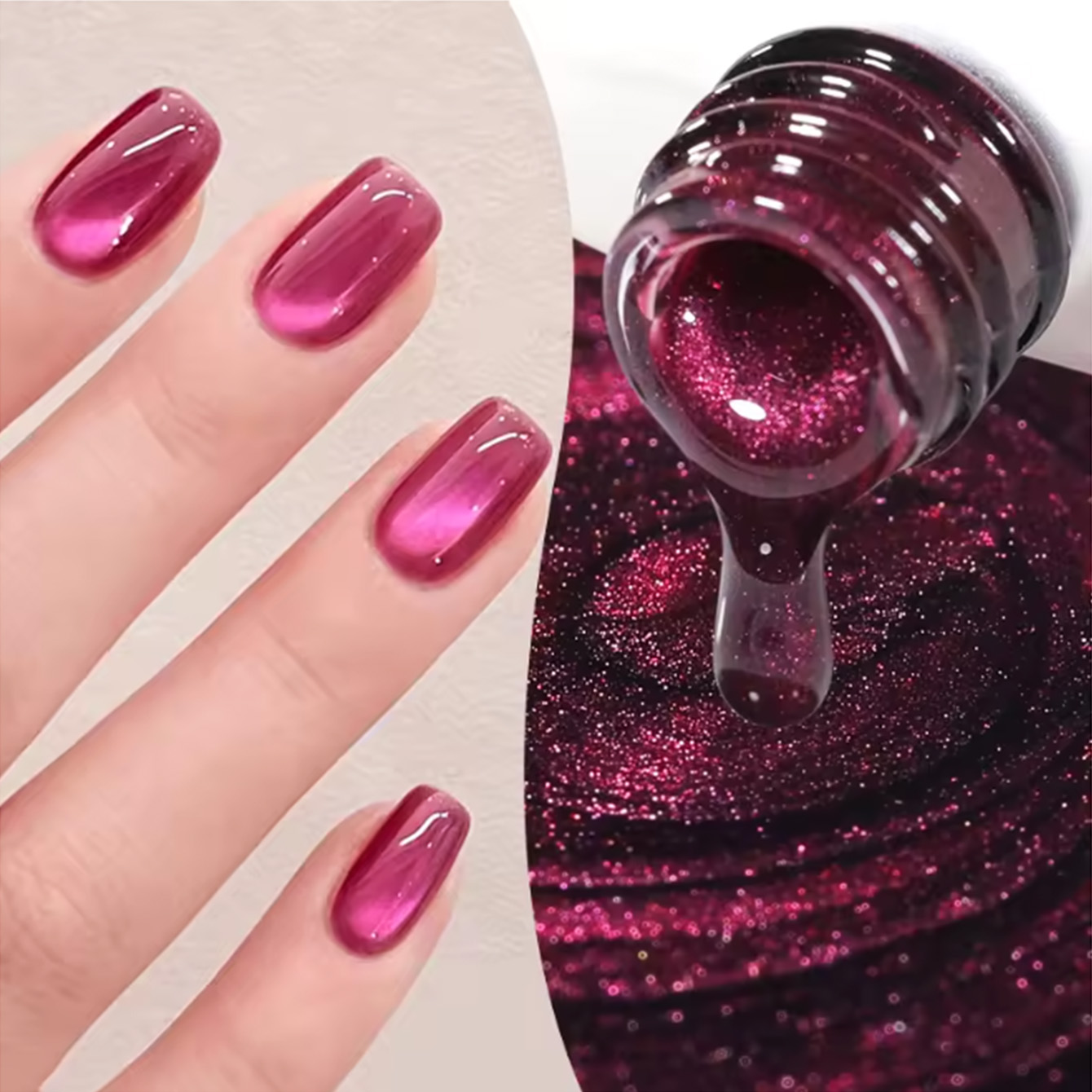 Resin Art Rose - SHAKA 1 Stück Rosenrot Pink Katzenaugen-Gel-Nagellack