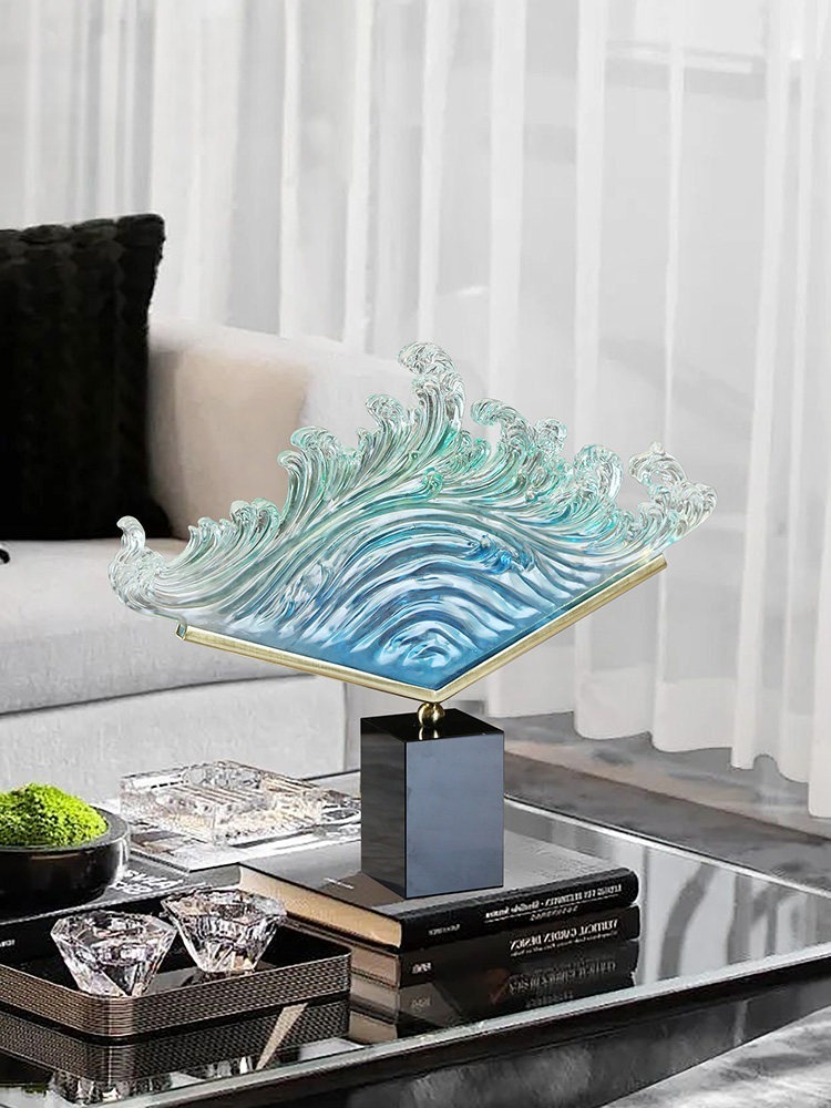 Resin Art Wedding Gift - Transparente Ozeanwellen-Harzskulptur mit Farbverlauf, Moderne Kunst,