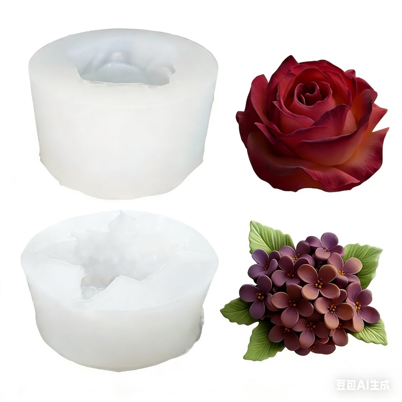 Resin Art Wedding Gift - 2-teiliges 3D-Silikonform-Set mit Rosen- und Fliedermotiven,