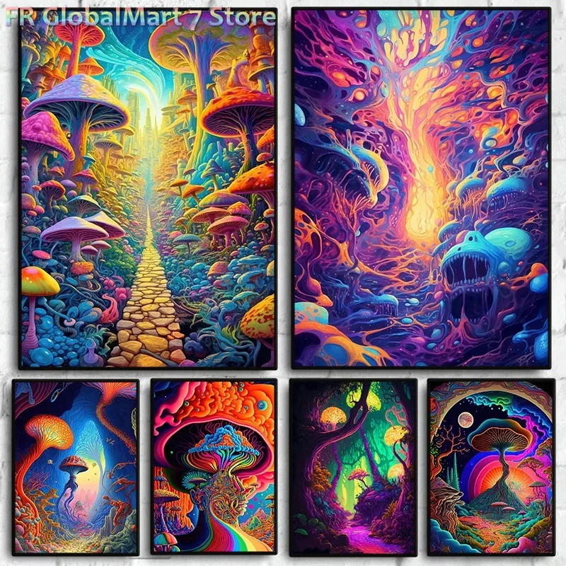 Resin Art Wallpaper - Diamantmalerei ohne Rahmen, abstrakte, fantastische Pilzwelt,